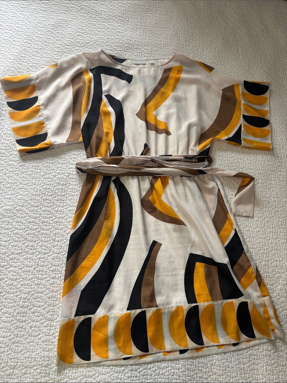 New York & Company Cream Black Brown Mustard Silk-Feel Blouse